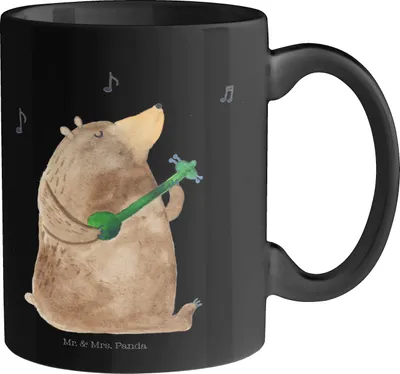 Produktbild von Mr. & Mrs. Panda Tasse Bär Gitarre - Schwarz - Geschenk, Kaffeepott, schöne, Kaffeetasse, Teetasse, Pott, Teddy, Kaffeebecher