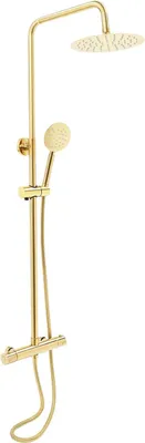 Produktbild von Duschgarnitur Gold Duschsystem mit Thermostat, Duscharmatur Komplettset mit Regendusche 20 cm, Duschset mit Duschkopf, Duschstange & Schlauch, Brauseset
