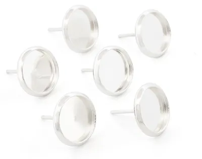 Produktbild von Vintageparts Ohrstecker 304 Edelstahl 925S Silberbeschichtung für 10 mm Cabochons, 6 Stück