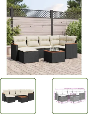 Produktbild von The Living Store 7-tlg. Garten-Sofagarnitur mit Kissen Schwarz Poly Rattan