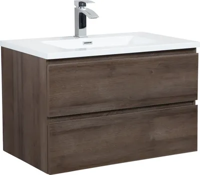 Produktbild von Badplaats Badmöbel Set mit Waschbecken und Unterschrank Angela 80 x 48 cm Braun Eiche - Waschbeckenunterschrank mit Soft-Close und Waschbecken, Vorgemontiert