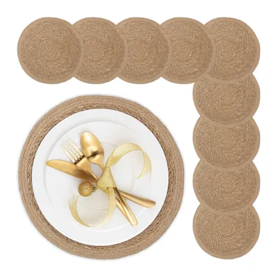 Immagine prodotto di Set da tavola Relaxdays, 10 pezzi, per tavolo da pranzo, in giacinto d'acqua, tovagliette, sottopiatti rotondi, Ø 37 cm, colore naturale