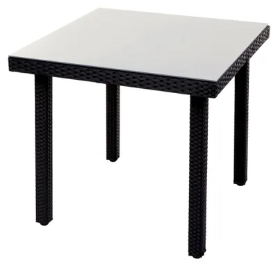 Produktbild von Gartentisch aus Poly-Rattan, HxBxT 74,5x80x80 cm, Schwarz, Esstisch mit Glasplatte