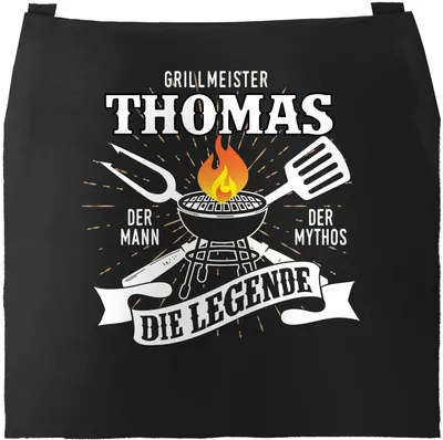 Produktbild von Grill-Schürze mit Spruch personalisierbar personalisierbar Grillmeister [Wunschname] der Mann, der Mytos, die Legende Moonworks® schwarz unisize