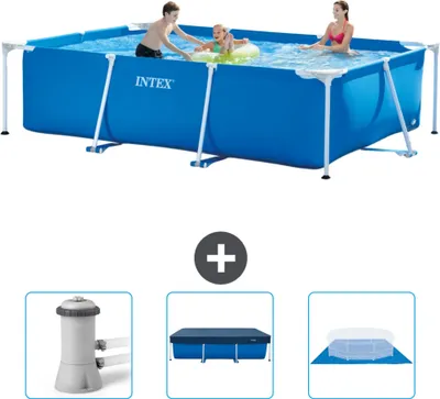 Obrázek produktu pro Bazén Intex s obdélníkovým rámem - 300 x 200 x 75 cm - modrý - včetně filtračního čerpadla pro bazén - krytu - podložky