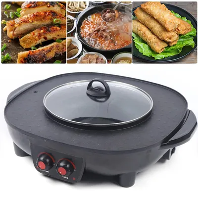 Produktbild von Shabu Hot Pot mit Grill - Elektrischer 2-in-1 Tischgrill - Antihaft raucharm - 2100 W 220 V - Für Familie und Party - Schwarz