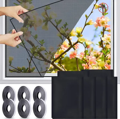 Produktbild von 6 Stück Moskitonetze für Fenster, 130 x 150cm Fliegengitter für Fenster, Insektenschutz Fensternetz Fliegengitter (Schwarz)