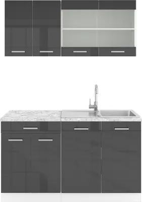 Produktbild von Vicco Singleküche R-Line, 140 cm , AP Marmor, Anthrazit Hochglanz/Weiß