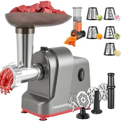 Image de Hachoir à viande électrique - Ensemble 2-en-1 pour viande et légumes - Moteur en cuivre de 300 à 700 W - Lame en acier inoxydable - Accessoires pour saucisses et kibbeh - 15 accessoires - Argent