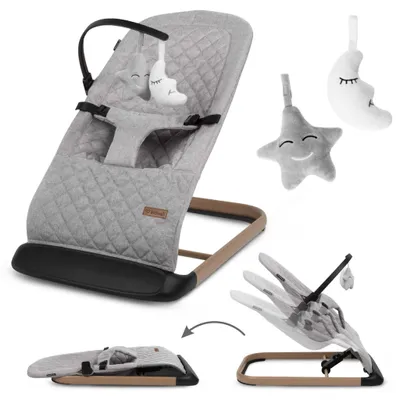 Produktbild von COIL Babywippe, Baby Bouncer, Babyschaukel, Schaukelstuhl, 3-Stufen-Verstellung, Anti-Rutsch-Elemente, ergonomische Polsterung, Wood/Grey