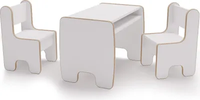 Produktbild von Kinder Möbelset TIMI – Stolik und 2 Stühle aus MDF in Weiß | Sicher mit abgerundeten Kanten und praktischer Aufbewahrung – Ideal für Lernen und Spielen