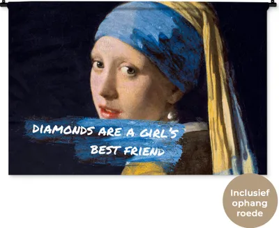 Produktbild von MuchoWow® Wandteppich Wandbehang Vermeer - Das Mädchen mit dem Perlenohrring - Zitat 120x80 cm Tapisserie Dekoration Wandtuch - Wanddekorationen - Wandtücher