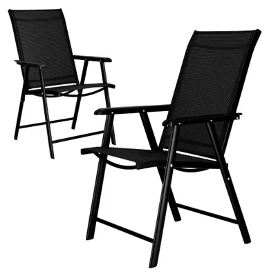 Produktbild von Gartenmöbel Set mit 2 klappbaren Metallgartenstühlen, wetterfest und stapelbar, schwarz