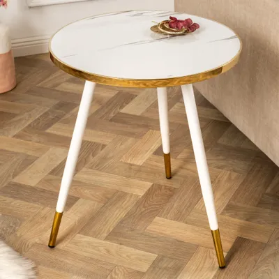 Produktbild von riess-ambiente Retro Beistelltisch PARIS 45cm weiß gold Kristallglas Marmor Design rund Couchtisch Tisch