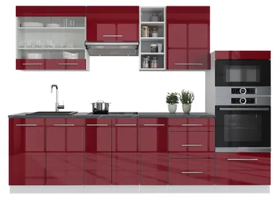 Produktbild von Küchenzeile Vicco Fame-Line Bordeaux Hochglanz/Weiß 280 cm ohne Arbeitsplatte, Model 36419