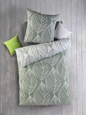 Produktbild von Renforcé  Bettwäsche 2 teilig 135x200 80x80 cm Legolas Wende Blätter 100% Baumwolle