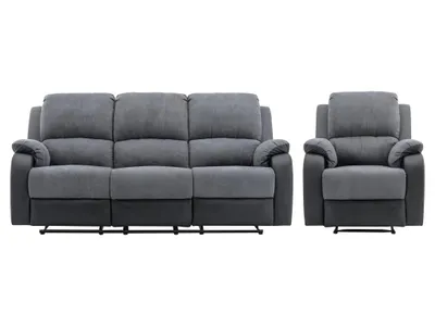 Produktbild von Couchgarnitur 3+1 - Microfaser & Kunstleder - Grau & Schwarz - BRODY