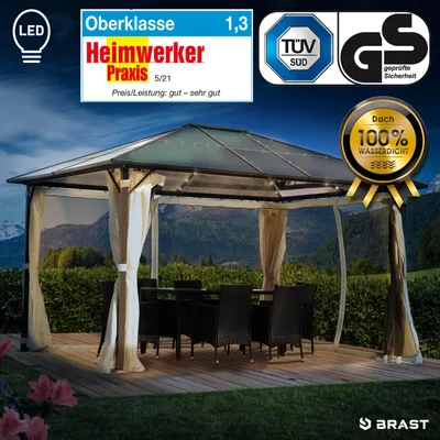 Produktbild von Alu-Pavillon PREMIUM 3x4m beige inkl. LEDs