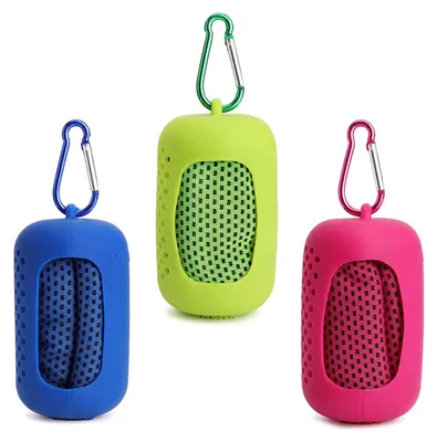 Imagen del producto de Toallas refrescantes de microfibra, juego de 3 unidades, con fundas de silicona, ideales para deportes y actividades de ocio