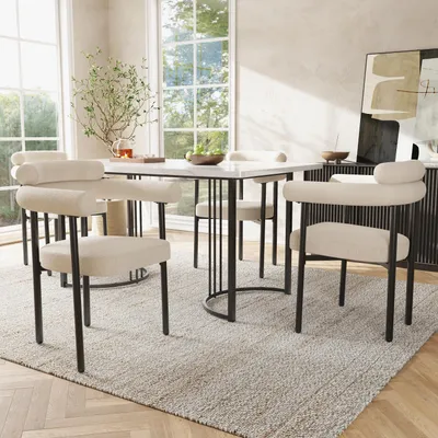 Produktbild von 2 Esszimmerstühle, moderne und schlichte Esszimmerstühle aus cremefarbenem Wildlederstoff, bequeme Ringsitze, geeignet für Esszimmer, Wohnzimmer und Arbeitszimmer, in mehreren Farben erhältlich Beige