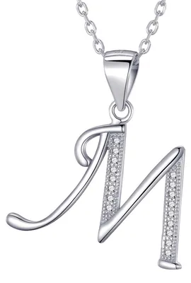Produktbild von Morella Damen Halskette Silber mit Buchstabe M Anhänger 925 Silber rhodiniert mit Zirkoniasteinen weiß 45 cm