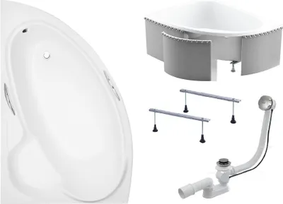Produktbild von BADLAND Eckbadewanne Badewanne Bianka LINKS 150x95 mit Ablaufgarnitur, Füßen und Styroporverkleidung GRATIS