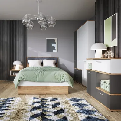 Produktbild von Jugendzimmer Set 4-teilig TOMAR-129 mit Bett 120x200 cm in Eiche Nb. mit weiß und grau
