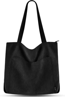 Immagine prodotto di Borsa a tracolla in velluto a coste da donna nera grande borsa shopper a marsupio