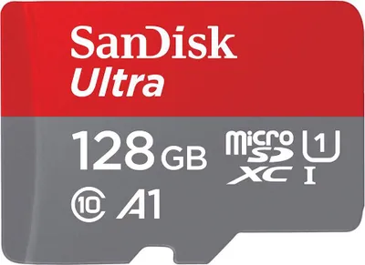 Zdjęcie produktu dla SanDisk Ultra microSD, 128 GB, MicroSDXC, Klasa 10, UHS-I, 100 MB/s, Szary, Czerwony