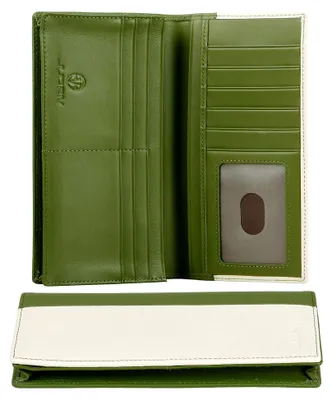 Produktbild von Echtleder Geldbörse echtes Leder XXL Langes Portemonnaie Kreditkartenetui Groß Geldbeutel mit RFID Schutz Portemonnaie Brieftasche Wallet Portmonee für Herren X04 Beige Grün
