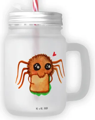 Produktbild von Mr. & Mrs. Panda Strohhalmglas Spinne Agathe Sandwich - Transparent - Geschenk, Lebensfreude, Glas, Glück, Hungrig, mit deckel, Mut, Hunger, Alles Wird gut, Cocktailglas