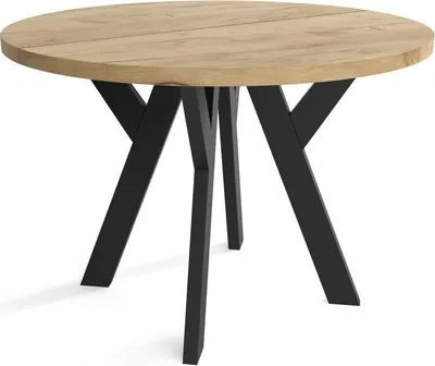 Produktbild von Runder Esszimmertisch LOFT, ausziehbarer Tisch Durchmesser: 90 cm bis 190 cm, Wohnzimmertisch Farbe: CRAFT, mit Holzbeinen in Farbe Schwarz