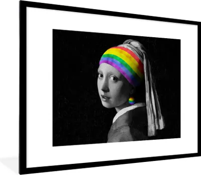 Produktbild von MuchoWow® Gerahmtes Poster Das Mädchen mit dem Perlenohrring - Vermeer 80x60 cm - Poster mit Schwarzem Bilderrahmen Wandposter Rahmen Foto Bilder - Schlafzimmer-Dekorationen - Fotoposter