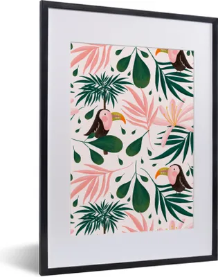 Produktbild von MuchoWow® MuchoWow® Gerahmtes Poster Muster - Dschungel - Tukan - Rosa 30x40 cm - Poster mit zchwarzem Bilderrahmen - Wandposter Schlafzimmer