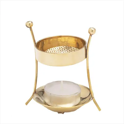 Wierookstandaard mit Teelicht, Messing, handgemacht, 9,5 cm