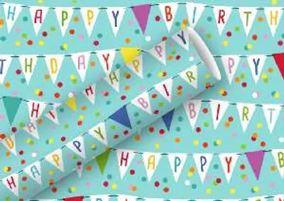 Produktbild von Braun & Company Geschenkpapier Kollektion Wimpel türkis 2 m x 70 cm