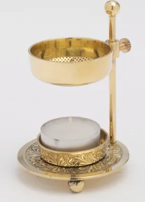 Produktbild von Räucherstövchen höhenverstellbar mit Teelicht aus Messing Gold (Höhe 11 cm)