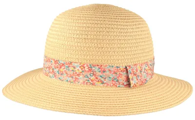 Rollbarer Kinder Strohhut mit Blümchenband von Hut Breiter in beige