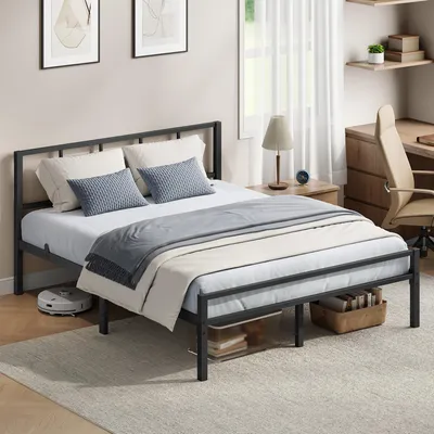 Obrázek produktu pro VASAGLE Kovová postel 140 x 200 cm, stabilní rám postele s čelem a roštem, rám postele, snadná montáž, černá