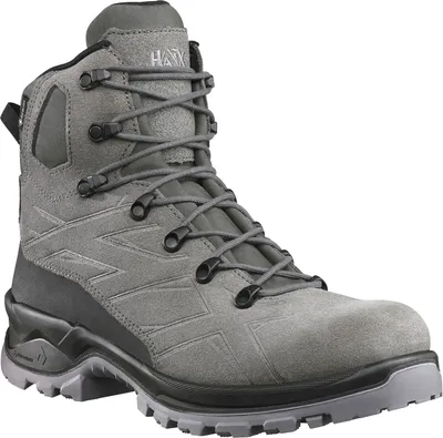 A single gray hiking boot is shown against a white background.