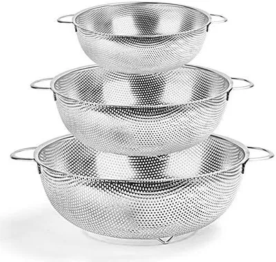 Produktbild von HaWare Sieb, Edelstahl Kš¹chensieb Nudelsieb 3er Set mit Griff, Mikroperforiertes Abtropfsieb Seiher zum Ablaufen & Spš¹len fš¹r Kš¹che/Nudel/Gemš¹se/Obst/Reis, Spš¹lmaschinenfest - (16/22/28cm)