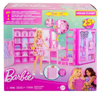 Produktbild von Barbie Traumkleiderschrank Spielzeug, Spielset mit Moden und Accessoires, 90 cm breit mit mehr als 25 Teilen, Puppenschrank, 3 Jahr(e), 1,85 kg