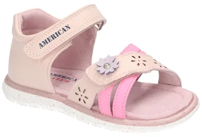 Produktbild von American Club AK05, Mädchen Sandalen Klettverschluss Leder-Einlegesohle Fersenkappe bequem, Rosa 25