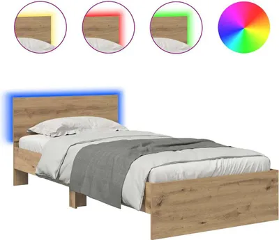 Produktbild von vidaXL Bettrahmen mit Kopfteil Artisan-Eiche 90 x 200 cm Holzwerkstoff