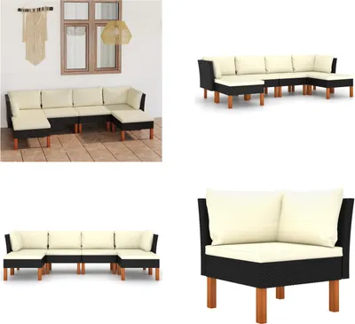Image de vidaXL 6 pcs. Garden Lounge Set with Cushion Poly Rattan Black - Garden Sofa Set - Garden Sofa Set - Garden Furniture Sets