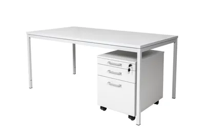 Produktbild von Schreibtisch und Holz Rollcontainer, 3 Schübe, grau, 180x80x75 cm