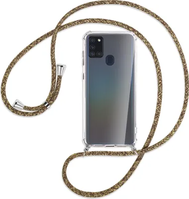 Produktbild von Handykette Backcover-Schutzhülle mit Band (Metall silberfarben) für Samsung Galaxy A21s - braun+beige