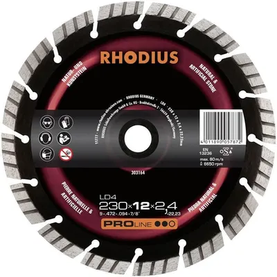 Obrázok produktu pre Rhodius 303163 LD4 Diamond cutting disc Diameter 180 mm Bore diameter 22.23 mm Natural stone 1 pc(s)