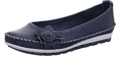 Produktbild von Gemini Damen Ballerina Leder mit Mokassin-Naht und Blütenapplikation 003127-01, Größe:38 EU, Farbe:Blau