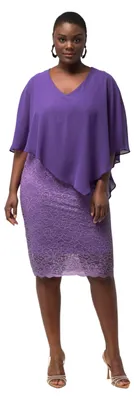 Produktbild von Ulla Popken, Damen, große Größen, Abendkleid, Chiffon-Cape, Jersey, Spitzensaum,